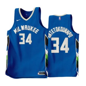 Dres Milwaukee Bucks Giannis Antetokounmpo 34 Nike 2022-23 City Edition Plava Swingman